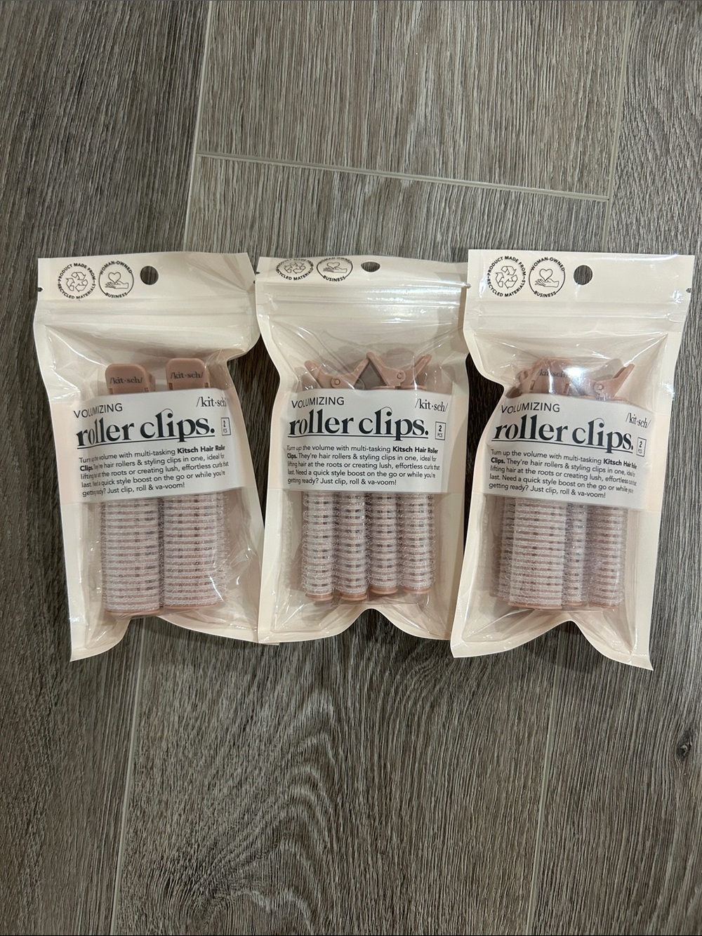 3X KitSch Volumizing Roller Clips in Blush Pink